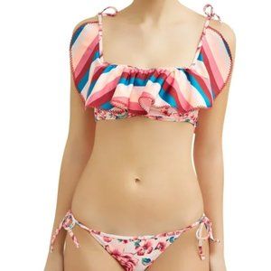 NWOT No Boundaries Juniors' Spring Bouquet Flounce Swimsuit Bikini Top